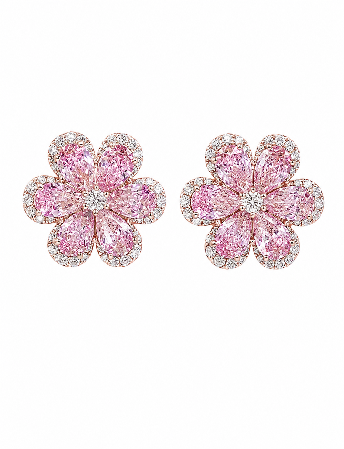 Pink Sapphire Flower Stud Earrings